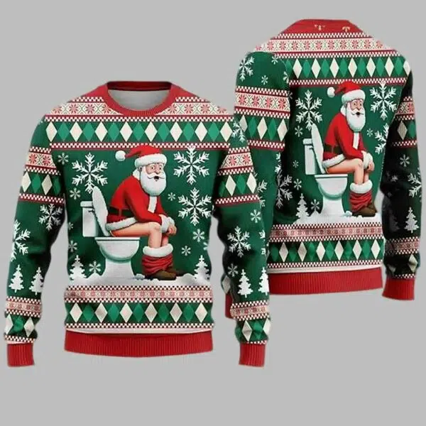 Santa Claus On The Toilet Ugly Christmas Sweater 3