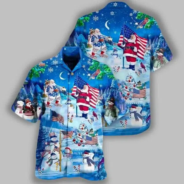 Santa Claus With America Flags Christmas Hawaiian Shirt 2