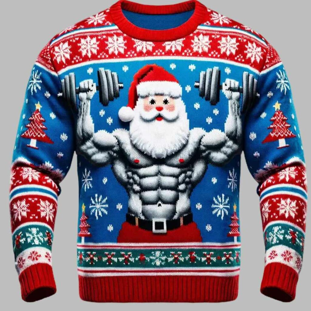 Santa Gym Lifting Ugly Christmas Sweater 2 Santa Gym Lifting Ugly Christmas Sweater 2