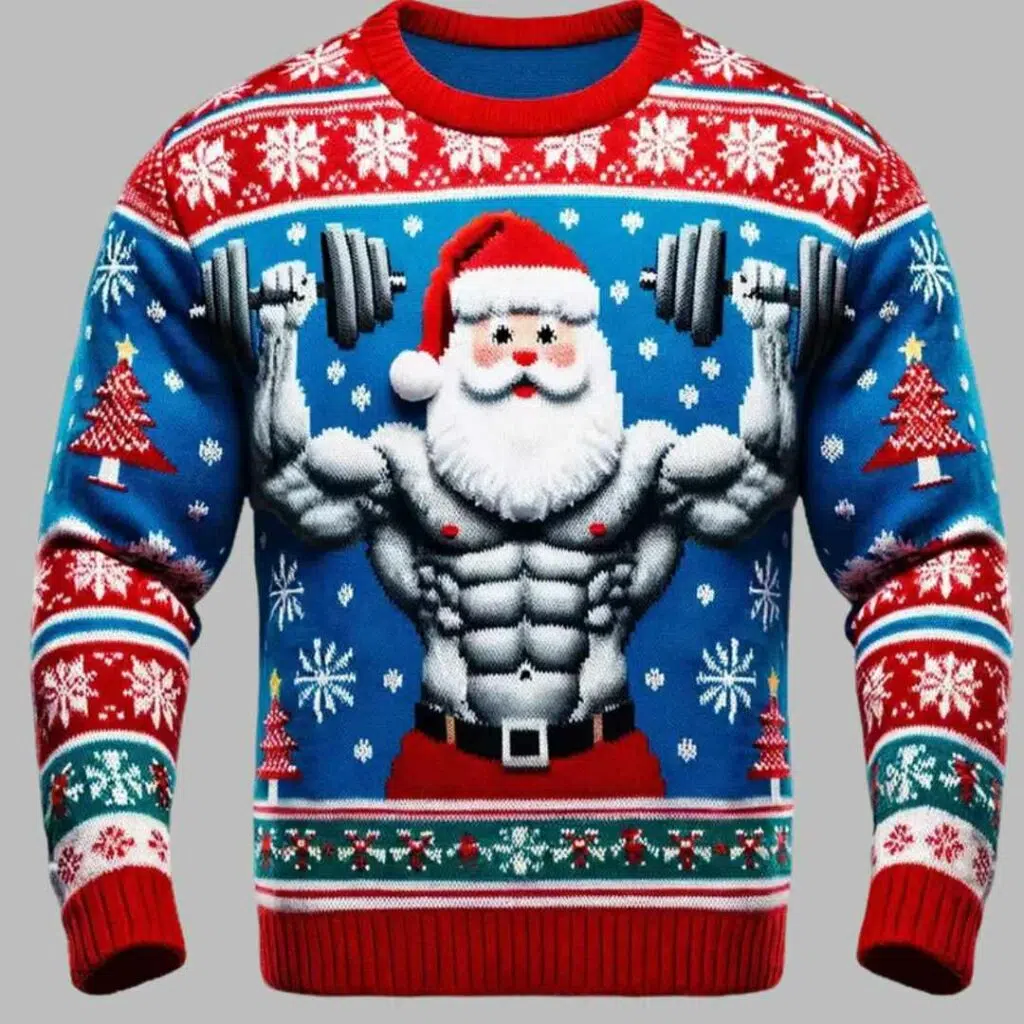 Santa Gym Lifting Ugly Christmas Sweater 2