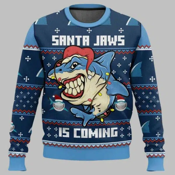 Santa Jaws Is Coming Ugly Christmas Sweater 3