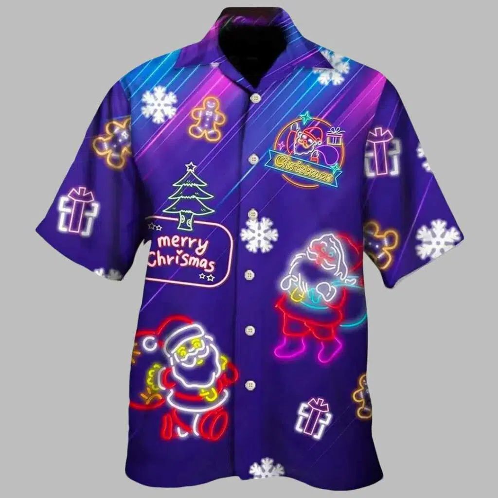 Santa Neon Light Christmas Hawaiian Shirt 2