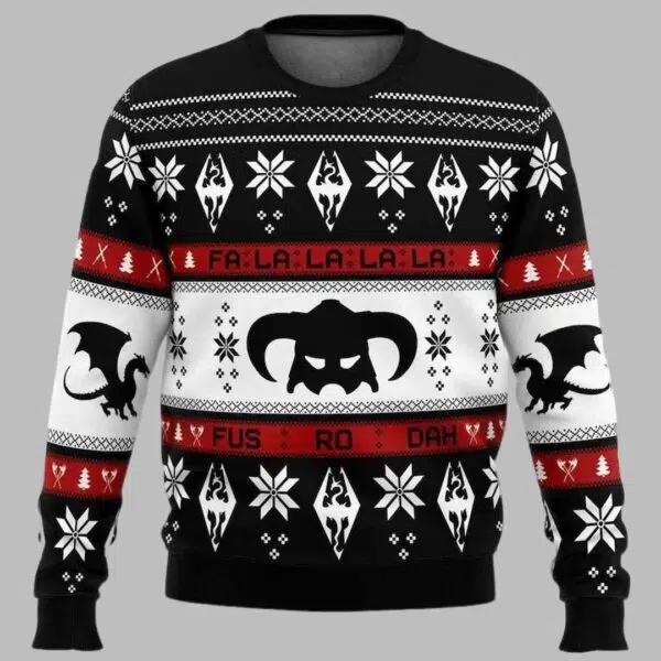 Skyrim Dragon Fa La La La La Ugly Christmas Sweater 2