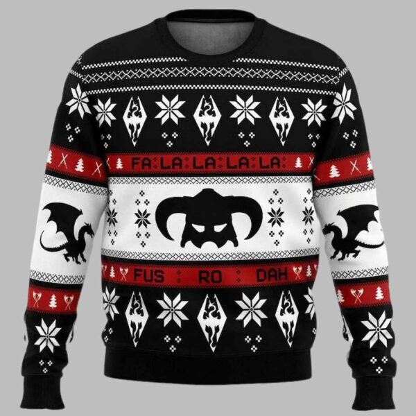 Skyrim Dragon Fa La La La La Ugly Christmas Sweater 3