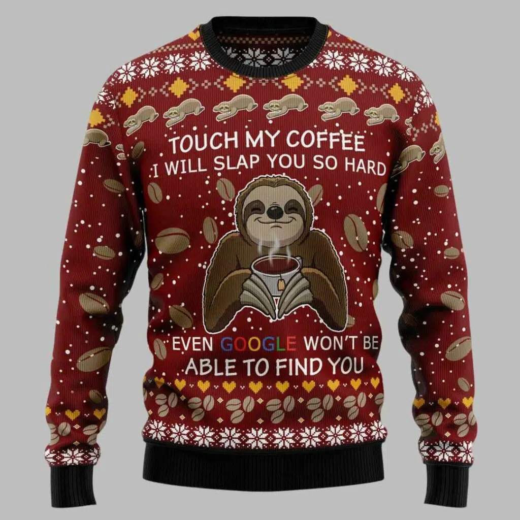 Sloth Coffee Ugly Christmas Sweater 1