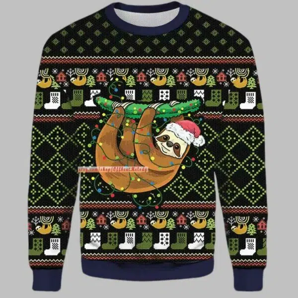 Sloth Light Ugly Christmas Sweater 2