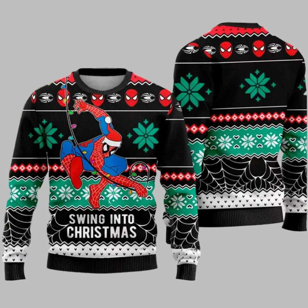 Spider Man Swing Into Christmas Ugly Christmas Sweater 3