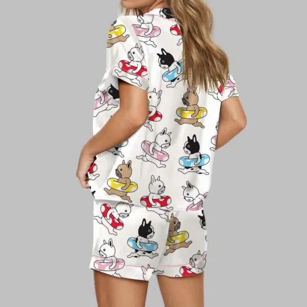 Swimming French Bulldog Satin Pajama Set 3