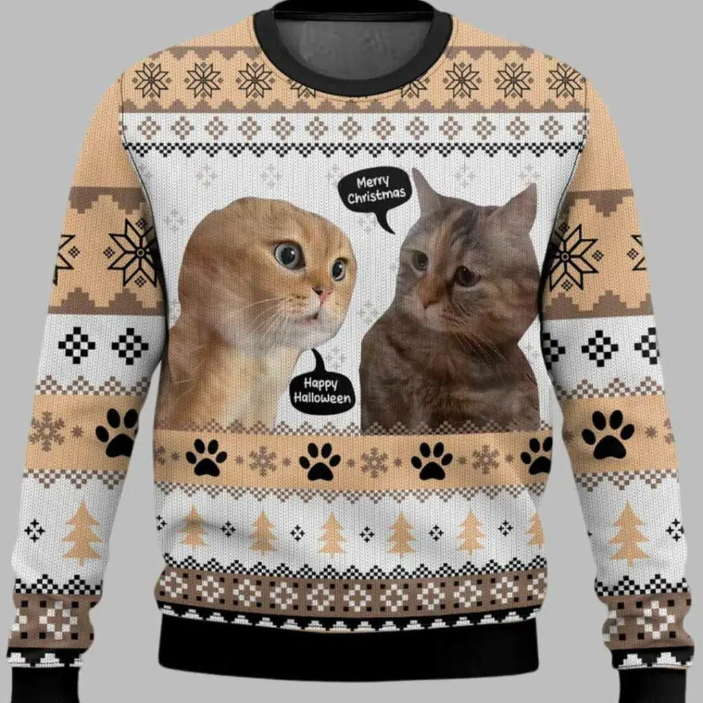 Two Cats Talking Meme Christmas Ugly Christmas Sweater 2