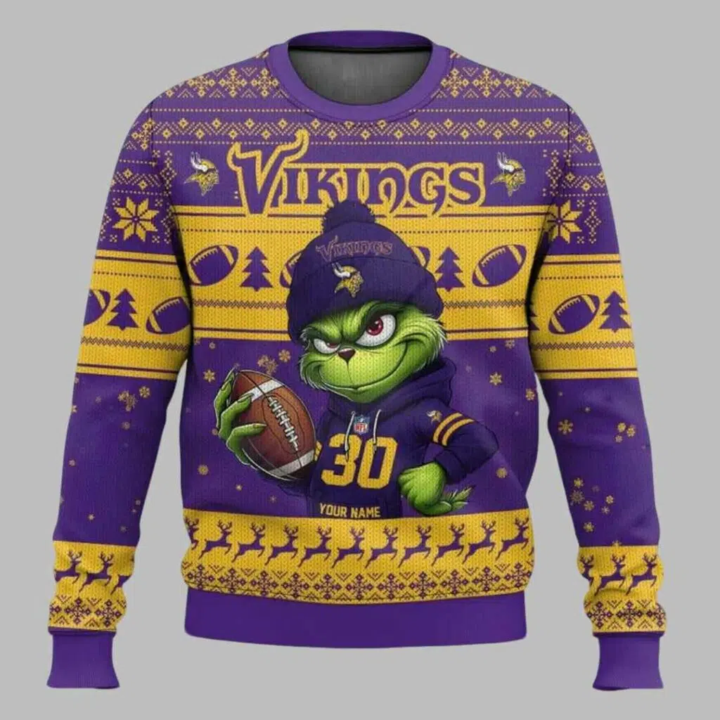 Vikings Grinch Ugly Christmas Sweater 3