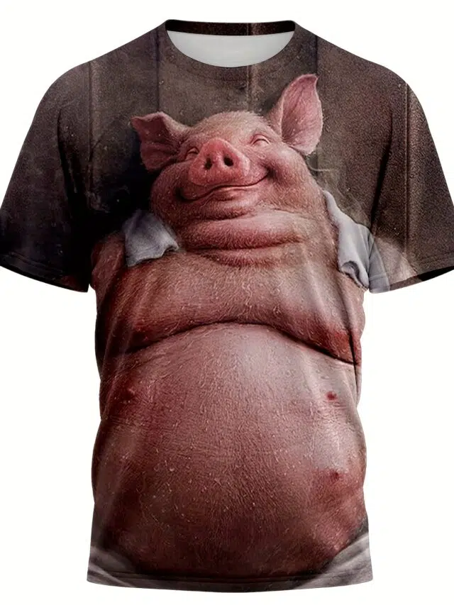 Temu Adorable Pig Graphic 3D T-Shirt