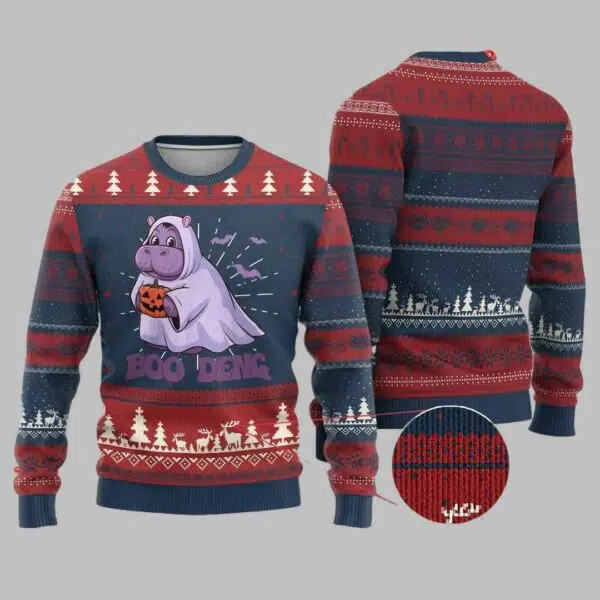 Baby Hippo Moo Deng Ugly Christmas Sweater 3