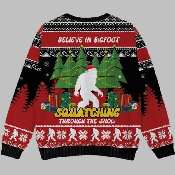 Bigfoot Squatching Through The Snow Ugly Christmas Sweater 3