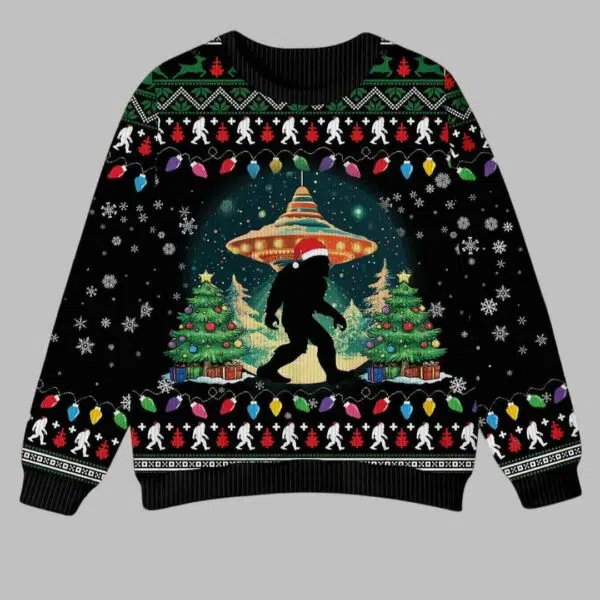 Bigfoot UFO Christmas Ugly Christmas Sweater 1