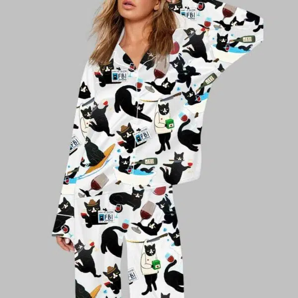 Black Cat Liquor Art Pajama Set 1