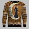 Black Cat Moon And Back Ugly Christmas Sweater 1