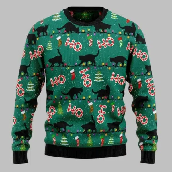 Black Cat Ugly Christmas Sweater 1