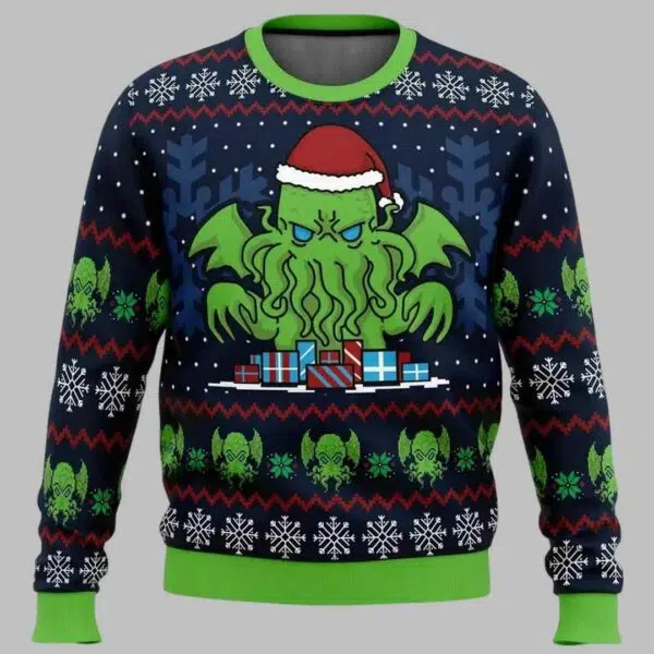 Call Of Cthulhu Santa Hat Ugly Christmas Sweater 1