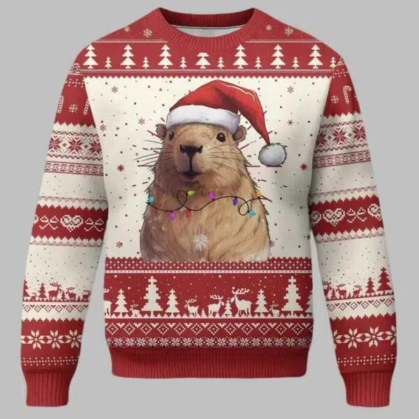 Capybara Santa Hat Ugly Christmas Sweater 1