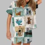 Cat Abstract Splicing Art Print Pajama Set