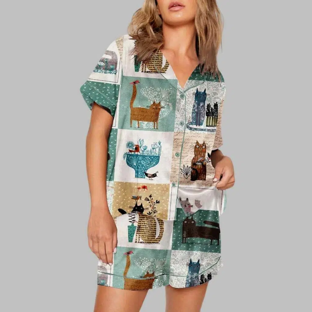 Cat Abstract Splicing Art Print Pajama Set 3