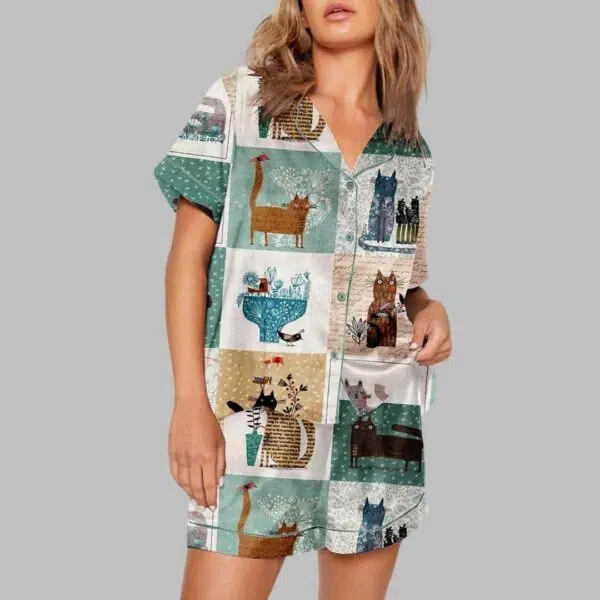 Cat Abstract Splicing Art Print Pajama Set 3