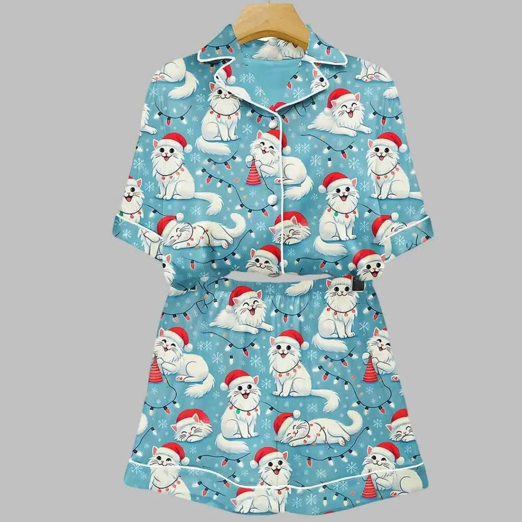 Cat Christmas Art Print Pajama Set 3 1