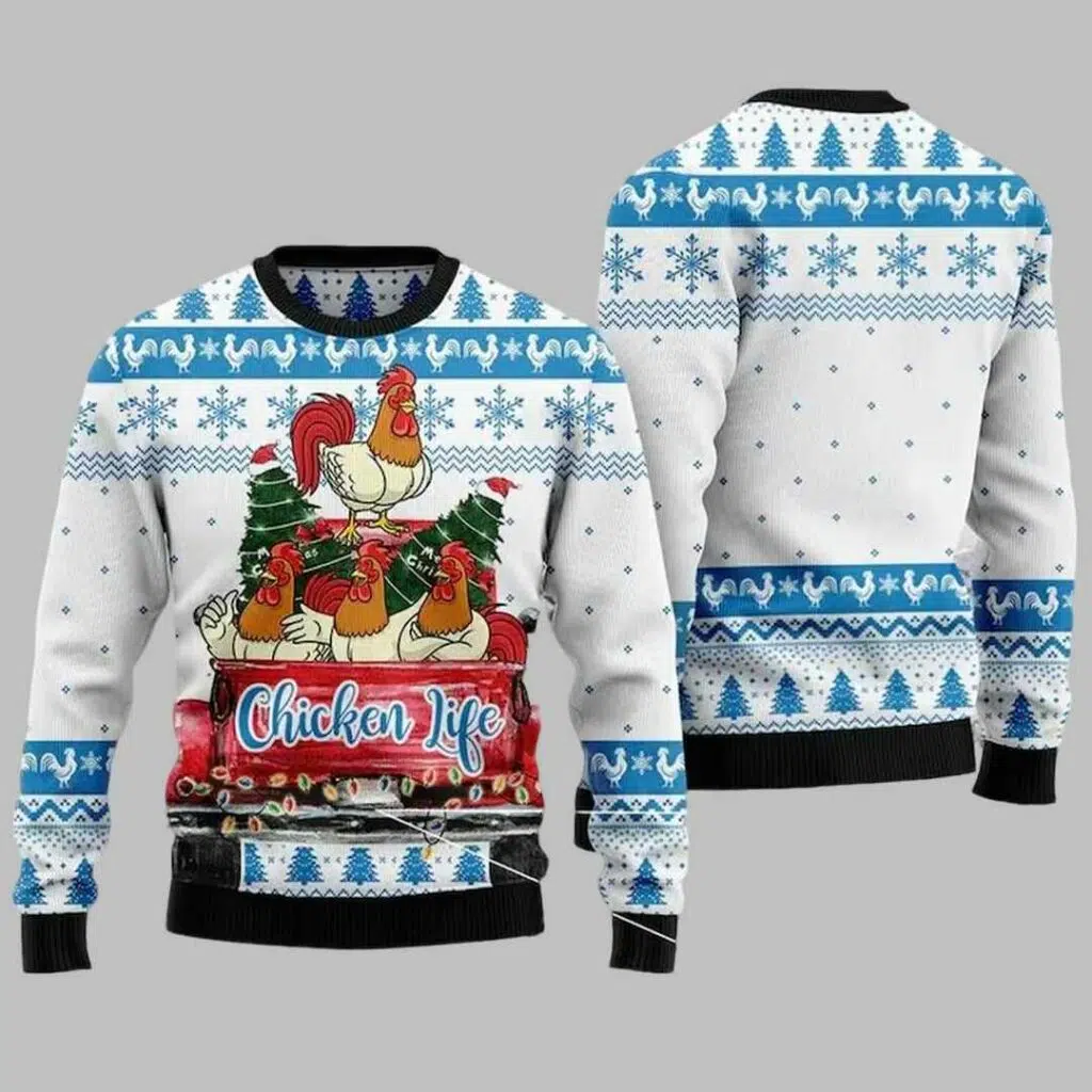 Chicken Life Christmas Tree Ugly Christmas Sweater 3