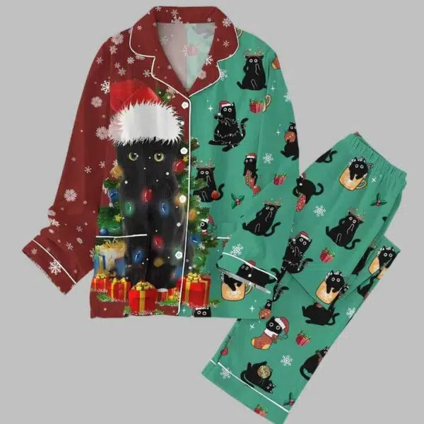 Christmas Black Cat Pajama Set 1