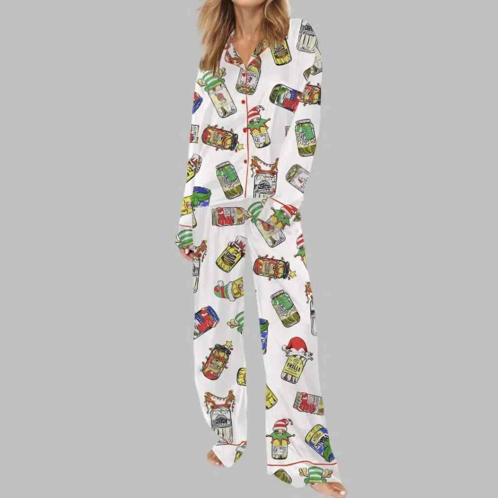 Christmas Canned Pickles Satin Pajama Set 3