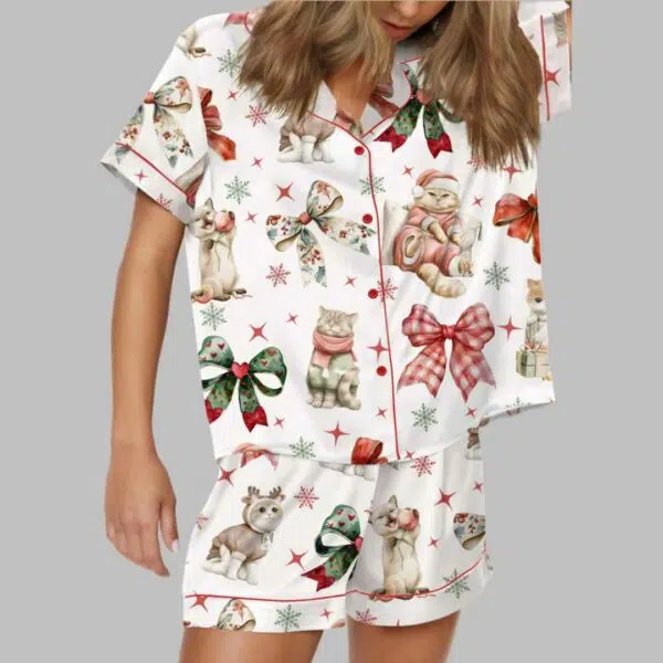 Christmas Coquette Cat Satin Pajama Set 1