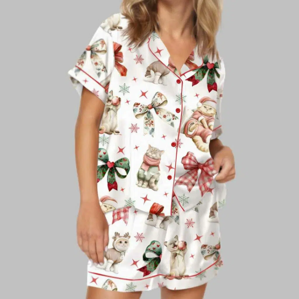 Christmas Coquette Cat Satin Pajama Set 3