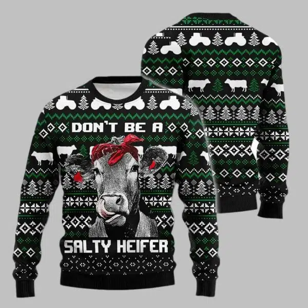 Christmas Cow Salty Heifer Ugly Christmas Sweater 1