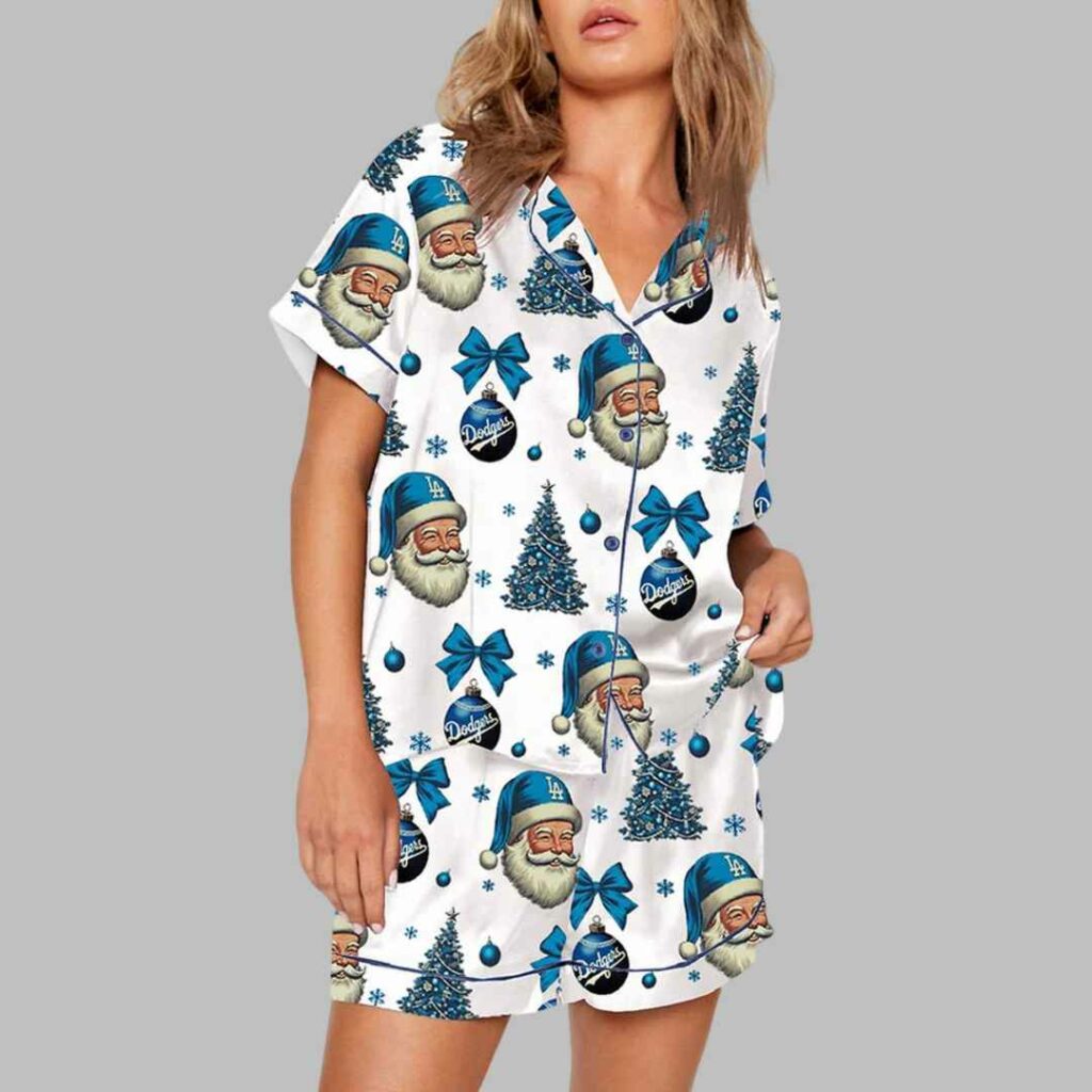 Christmas Dodgers Baseball Print Pajama Set 3