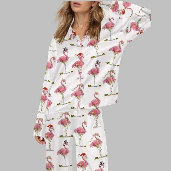 Christmas Flamingo Martini Satin Pajama Set 1