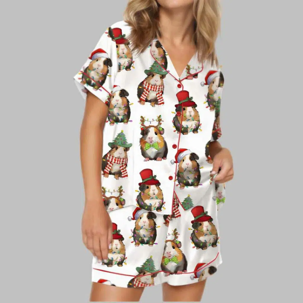 Christmas Guinea Pig Satin Pajama Set 3