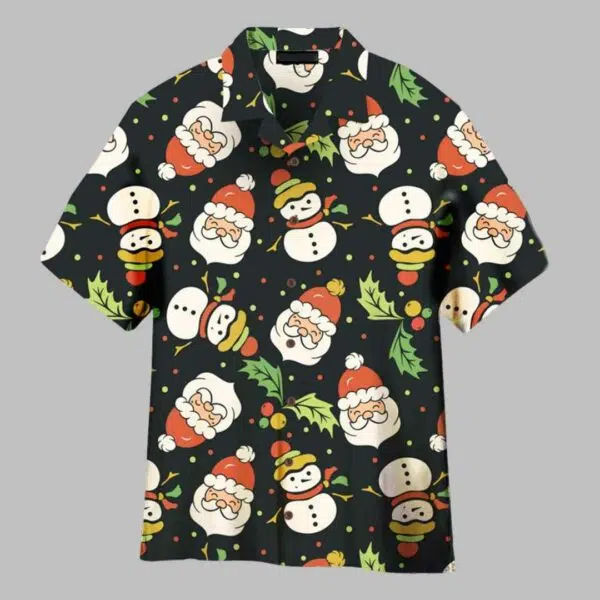 Christmas Happy Night With Santa Snowman Pattern Aloha Hawaiian Shirts 1