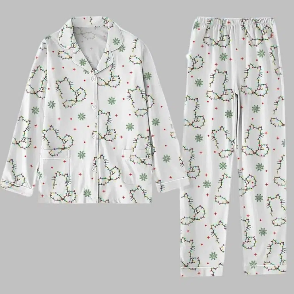 Christmas Lights Cat Pajamas Set 3