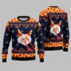 Christmas Pizza Cat With Laser Eyes Ugly Christmas Sweater 1