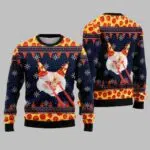 Christmas Pizza Cat With Laser Eyes Ugly Christmas Sweater