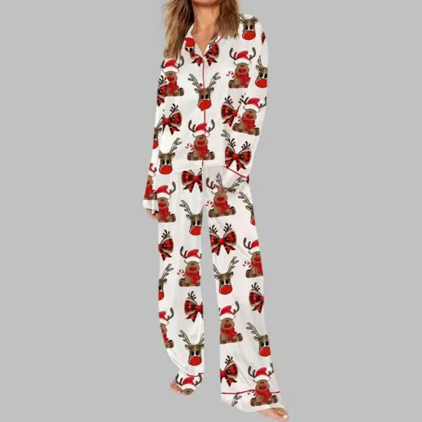 Christmas Reindeer Coquette Bow Pajama Set 3