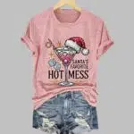 Christmas Santa's Favorite Hot Mess Printed Shirt