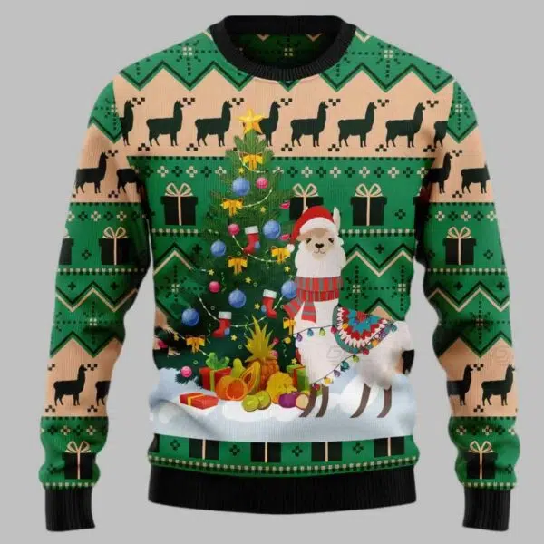 Christmas Tree Llama Ugly Christmas Sweater 1