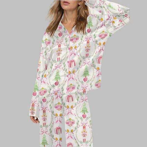 Christmas Wreath Nutcracker Satin Pajama Set 1