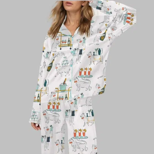 Cocktail Cats Satin Pajama Set 1 1