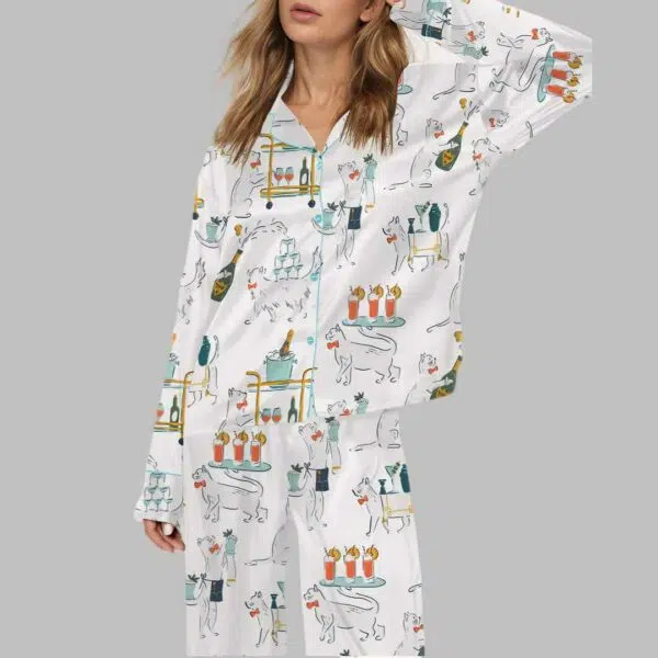 Cocktail Cats Satin Pajama Set 1