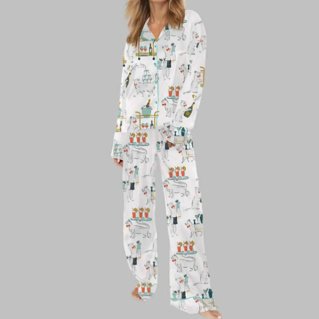 Cocktail Cats Satin Pajama Set 3 1