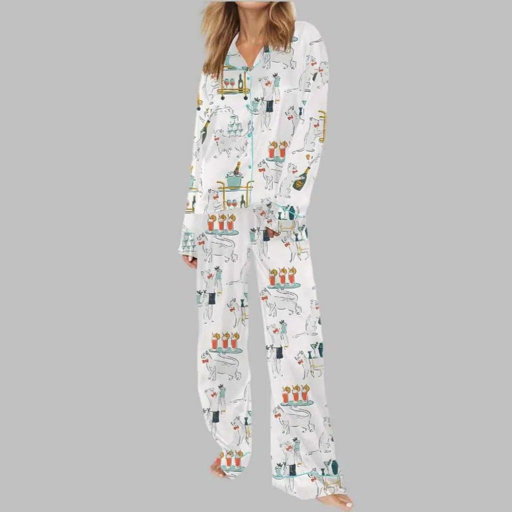 Cocktail Cats Satin Pajama Set 3