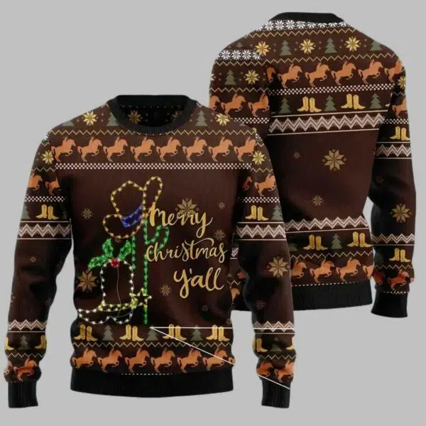 Cowboy Santa Merry Christmas Yall Ugly Christmas Sweater 1