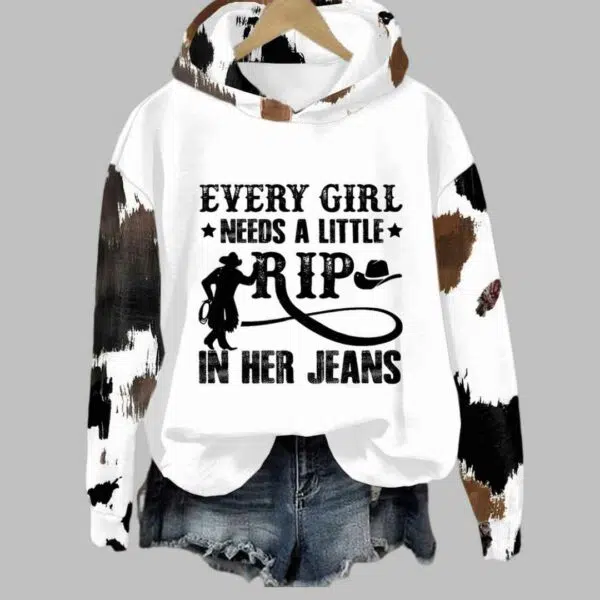 Every Girl Needs A Little RIP In Her Jeans Print Casual Shirt 2